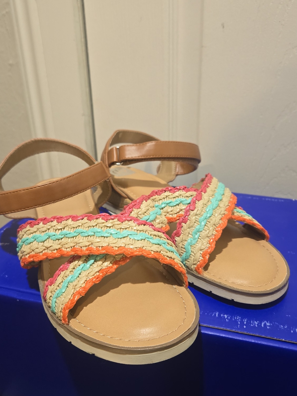 Dolce Vita Girls Tan Sandals with Multicolor Braided Straps
